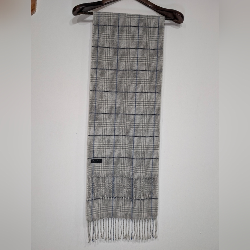Enzo Mantovani Gray Blue Unisex 100% Cashmere Plaid Scarf Neutral Winter Fall - Picture 5 of 6